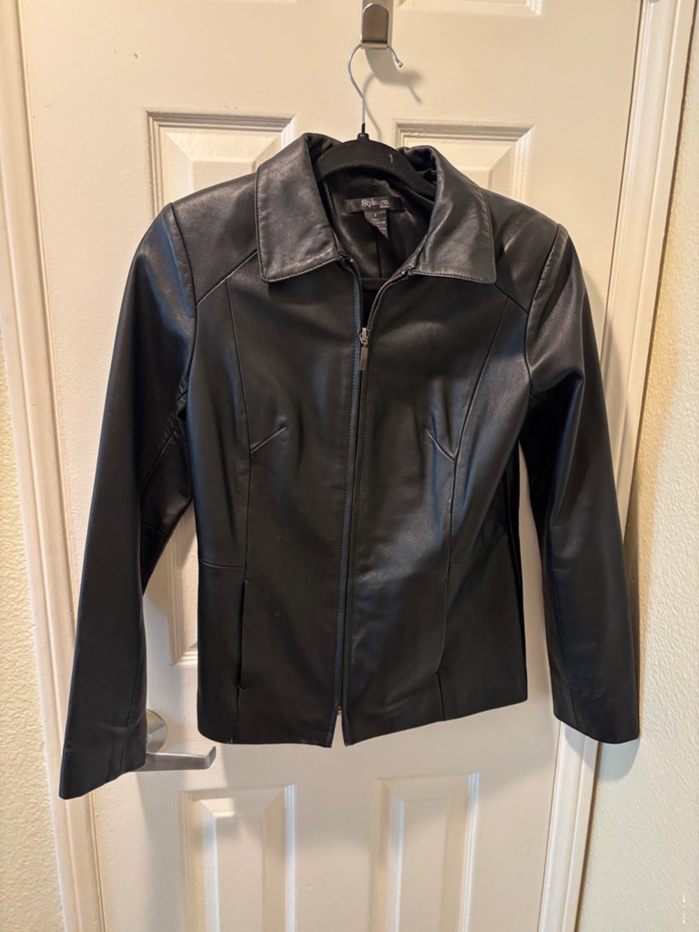 Classic Black Leather Jacket, Petite Small